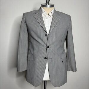 Parkland Seersucker Blazer‎ Striped Black White Three Button 42S